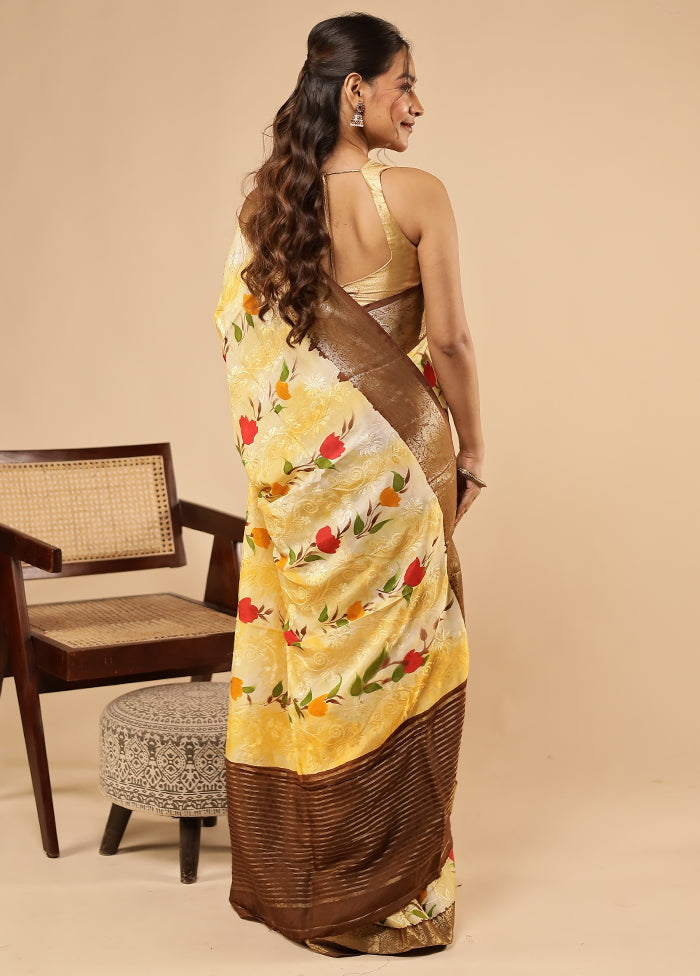 Cream Dupion Silk Saree With Blouse Piece