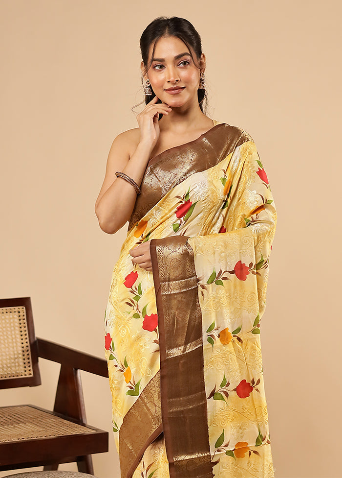 Cream Dupion Silk Saree With Blouse Piece