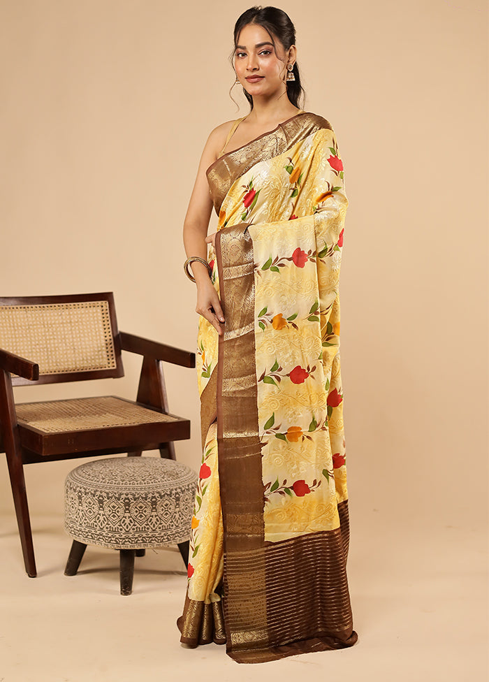 Cream Dupion Silk Saree With Blouse Piece