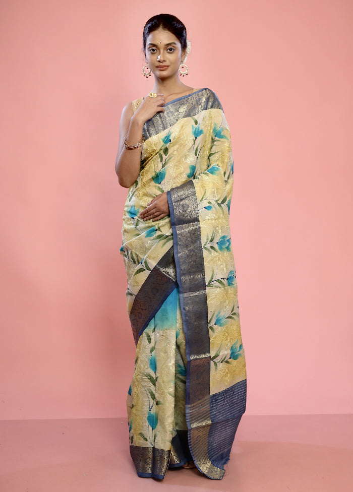 Cream Dupion Silk Saree With Blouse Piece - Indian Silk House Agencies