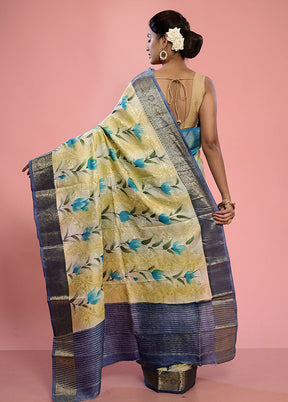 Cream Dupion Silk Saree With Blouse Piece - Indian Silk House Agencies