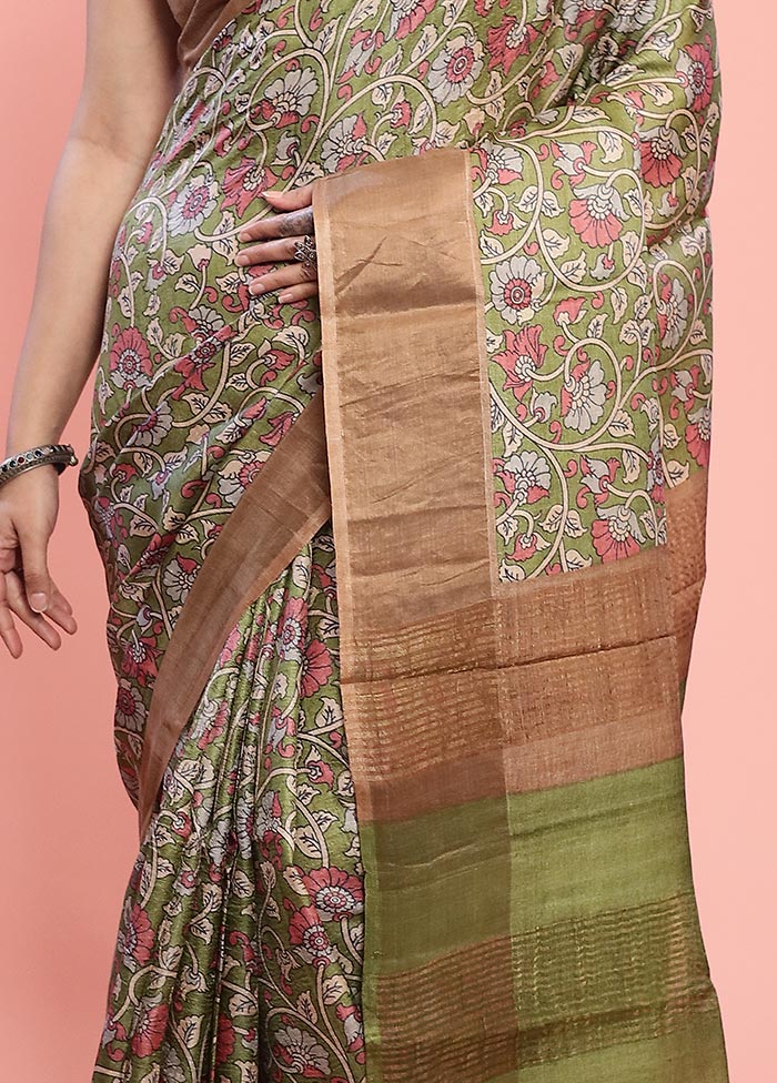 Green Tussar Silk Saree With Blouse Piece - Indian Silk House Agencies