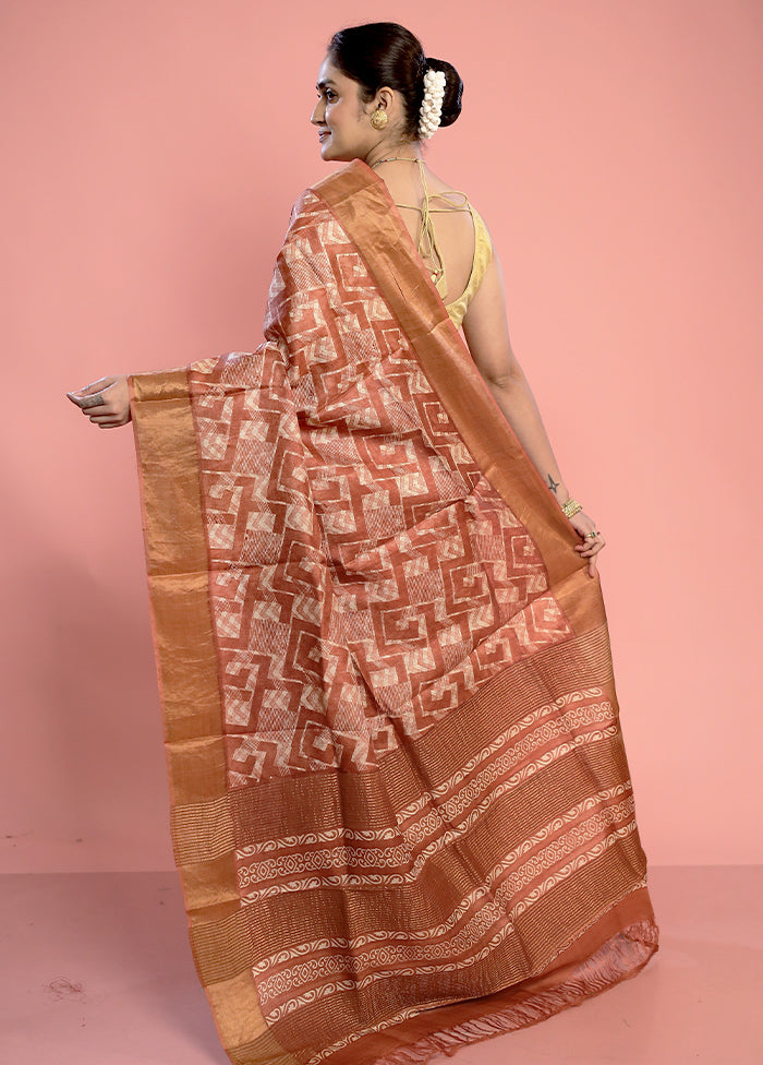 Cream Tussar Silk Saree With Blouse Piece - Indian Silk House Agencies