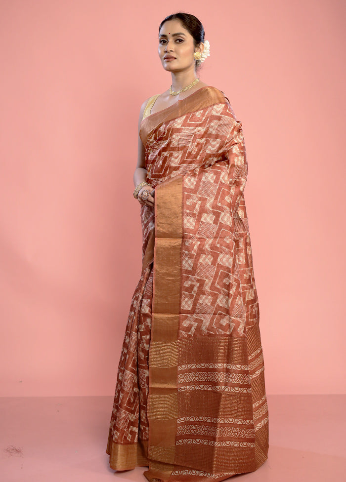 Cream Tussar Silk Saree With Blouse Piece - Indian Silk House Agencies