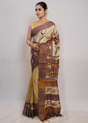 Cream Tussar Pure Silk Saree With Blouse Piece - Indian Silk House Agencies