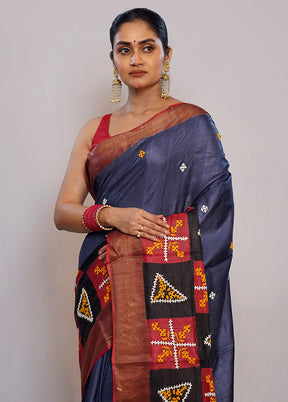 Grey Tussar Pure Silk Saree With Blouse Piece - Indian Silk House Agencies