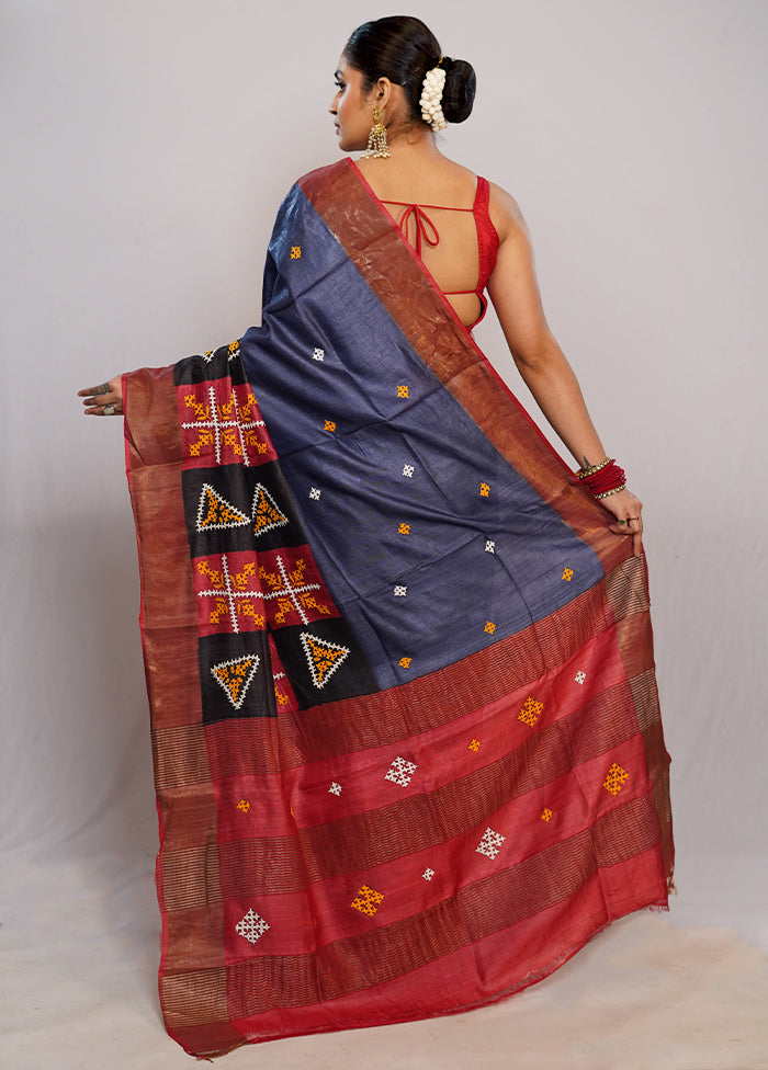 Grey Tussar Pure Silk Saree With Blouse Piece - Indian Silk House Agencies