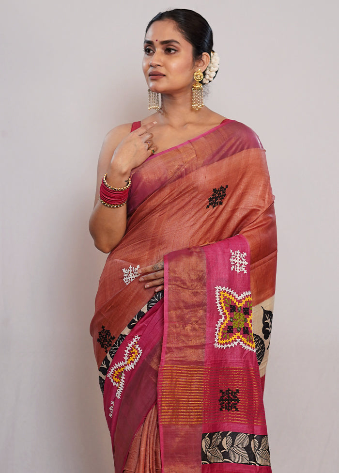 Brown Tussar Pure Silk Saree With Blouse Piece - Indian Silk House Agencies