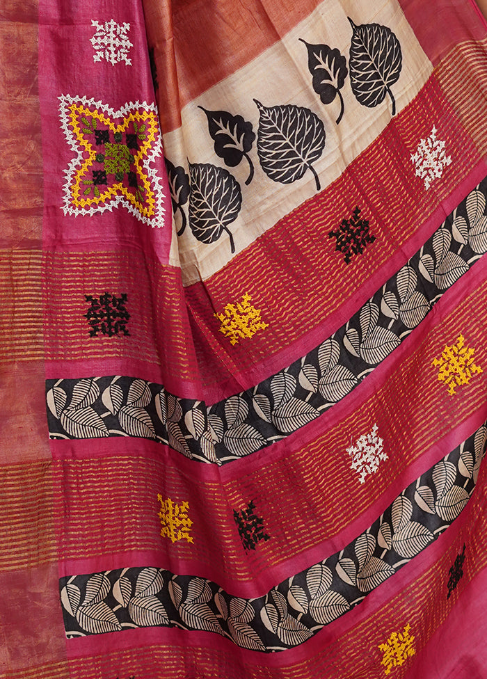 Brown Tussar Pure Silk Saree With Blouse Piece - Indian Silk House Agencies