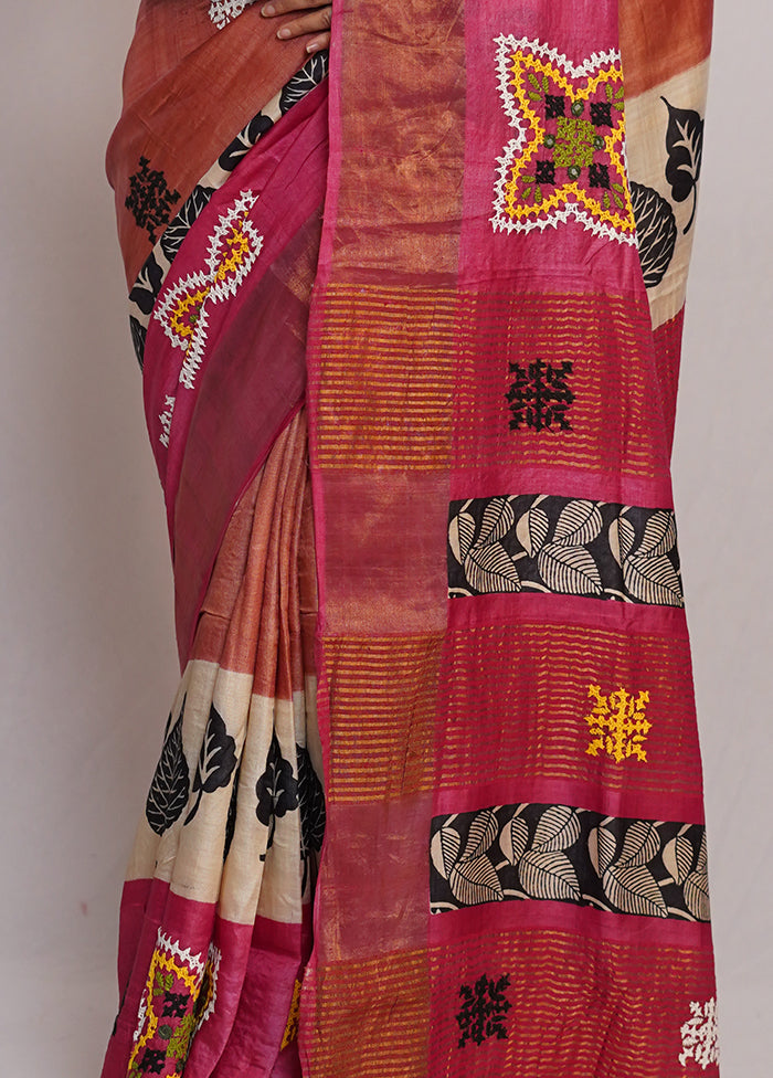 Brown Tussar Pure Silk Saree With Blouse Piece - Indian Silk House Agencies