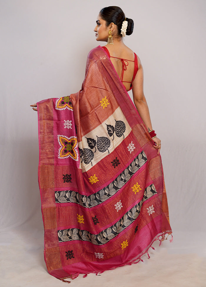 Brown Tussar Pure Silk Saree With Blouse Piece - Indian Silk House Agencies