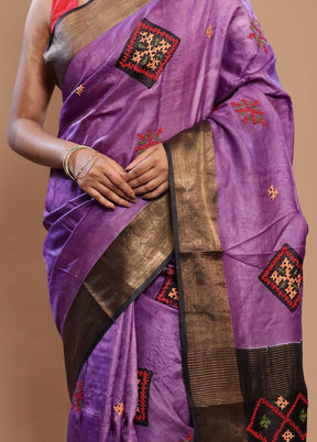 Purple Tussar Pure Silk Saree With Blouse Piece - Indian Silk House Agencies