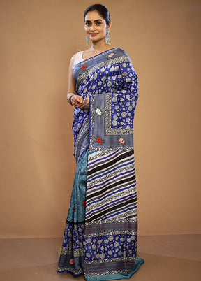 Blue Tussar Pure Silk Saree With Blouse Piece - Indian Silk House Agencies