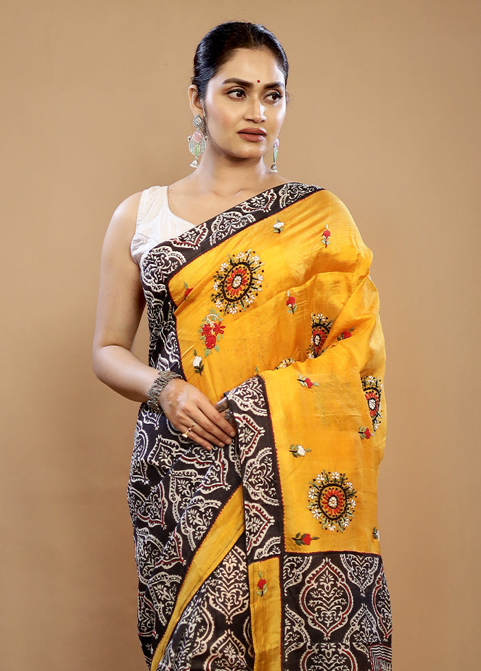 Yellow Tussar Pure Silk Saree With Blouse Piece - Indian Silk House Agencies