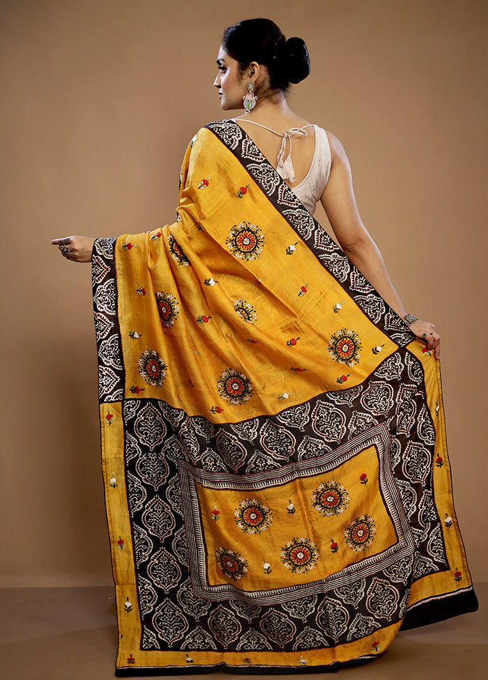 Yellow Tussar Pure Silk Saree With Blouse Piece - Indian Silk House Agencies