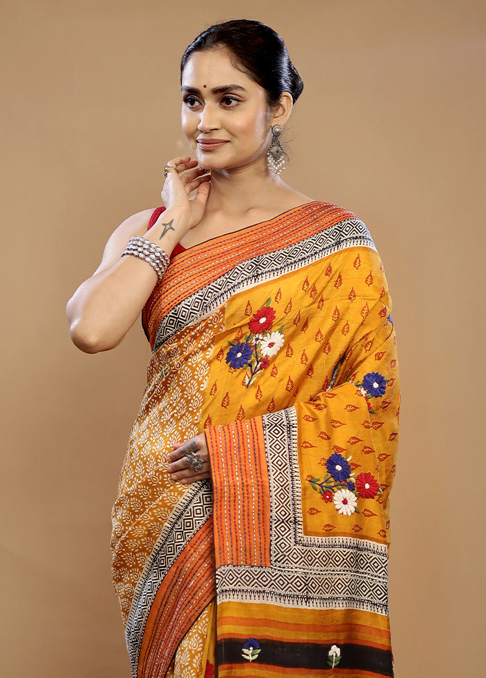 Yellow Tussar Pure Silk Saree With Blouse Piece - Indian Silk House Agencies