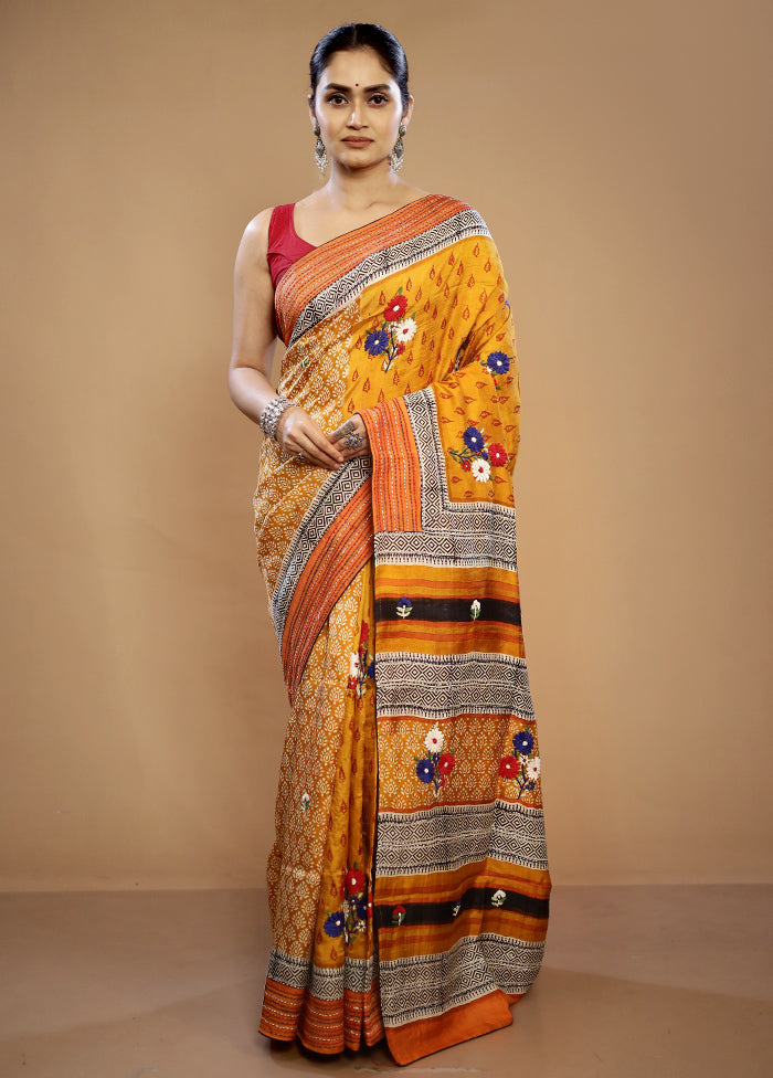 Yellow Tussar Pure Silk Saree With Blouse Piece - Indian Silk House Agencies