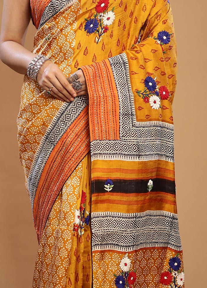 Yellow Tussar Pure Silk Saree With Blouse Piece - Indian Silk House Agencies