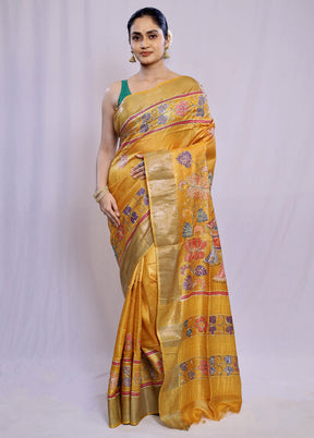 Yellow Tussar Pure Silk Saree With Blouse Piece - Indian Silk House Agencies