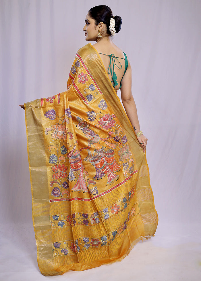 Yellow Tussar Pure Silk Saree With Blouse Piece - Indian Silk House Agencies