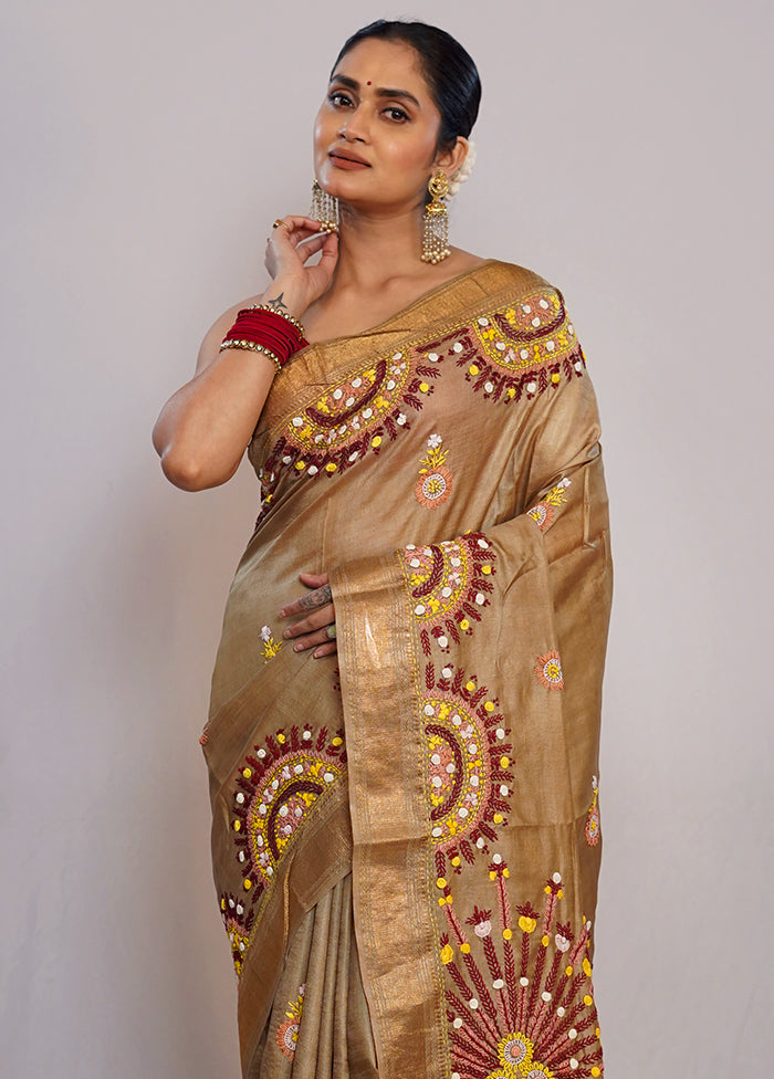 Cream Tussar Pure Silk Saree With Blouse Piece - Indian Silk House Agencies