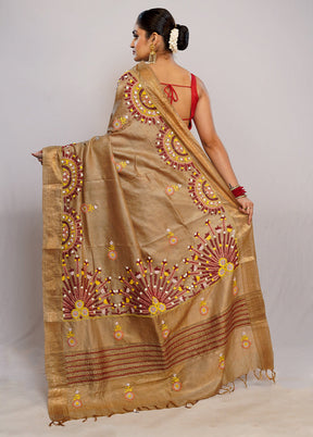 Cream Tussar Pure Silk Saree With Blouse Piece - Indian Silk House Agencies