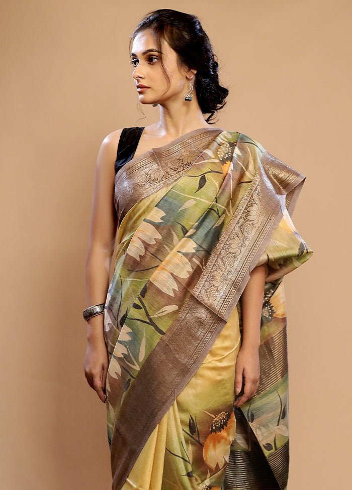 Yellow Tussar Silk Saree With Blouse Piece - Indian Silk House Agencies