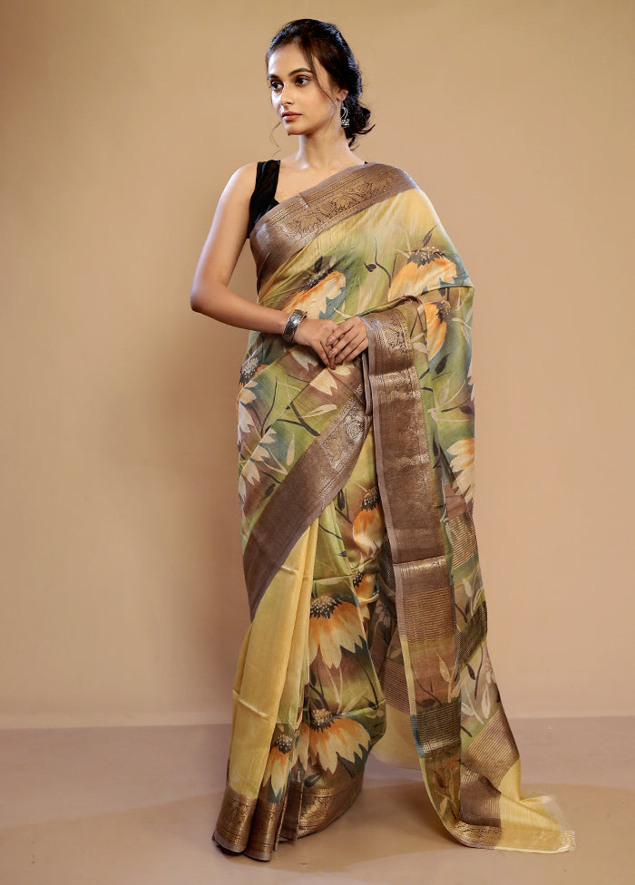 Yellow Tussar Silk Saree With Blouse Piece - Indian Silk House Agencies