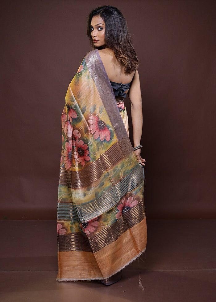 Multicolor Tussar Silk Saree With Blouse Piece