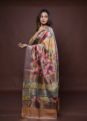 Multicolor Tussar Silk Saree With Blouse Piece