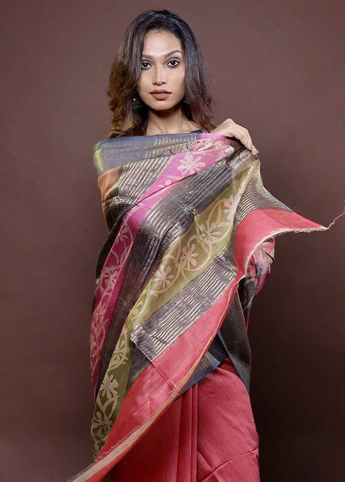 Multicolor Tussar Silk Saree With Blouse Piece