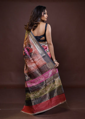 Multicolor Tussar Silk Saree With Blouse Piece