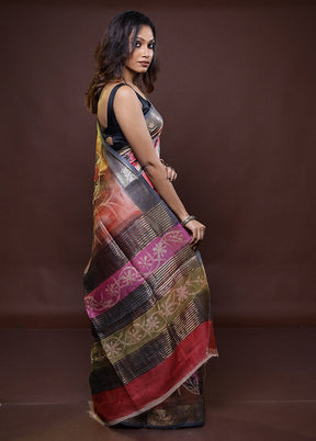 Multicolor Tussar Silk Saree With Blouse Piece