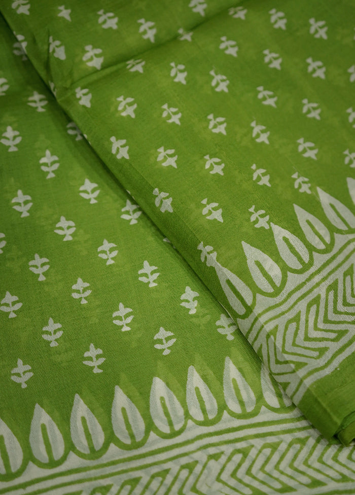 Green Printed Pure Silk Saree With Blouse Piece - Indian Silk House Agencies