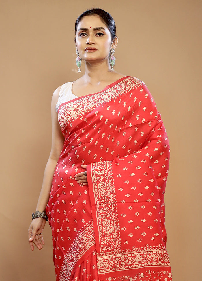 Pink Printed Pure Silk Saree With Blouse Piece - Indian Silk House Agencies