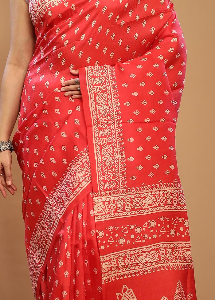 Pink Printed Pure Silk Saree With Blouse Piece - Indian Silk House Agencies