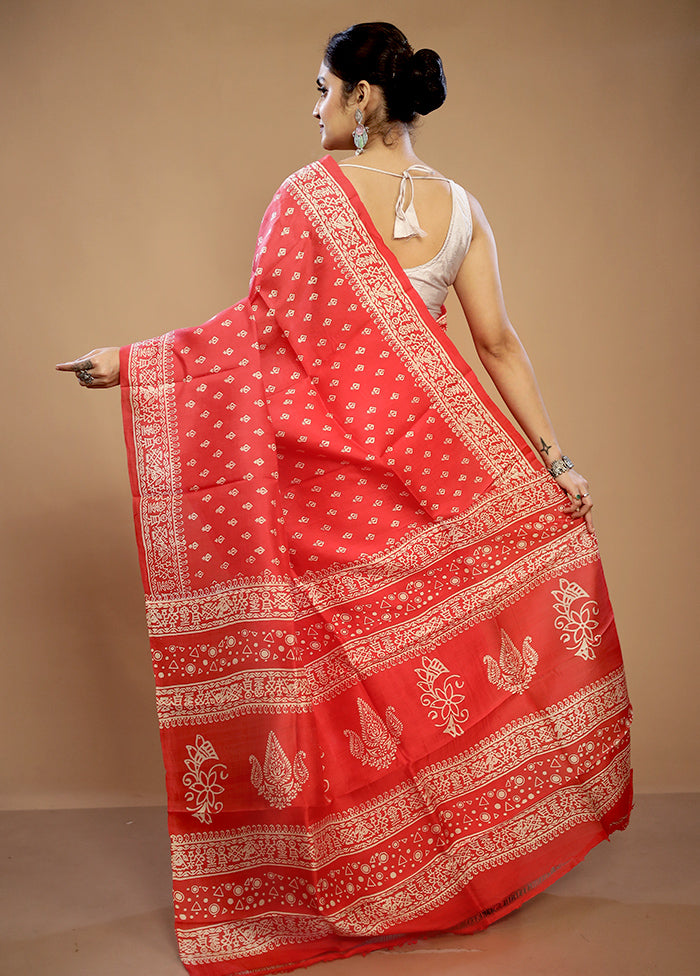 Pink Printed Pure Silk Saree With Blouse Piece - Indian Silk House Agencies