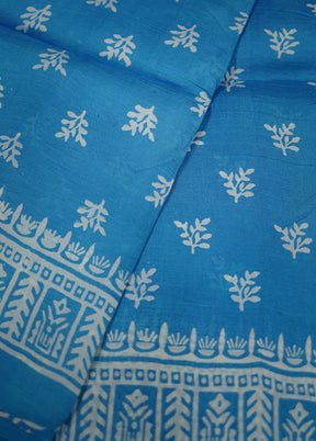 Blue Printed Pure Silk Saree With Blouse Piece - Indian Silk House Agencies