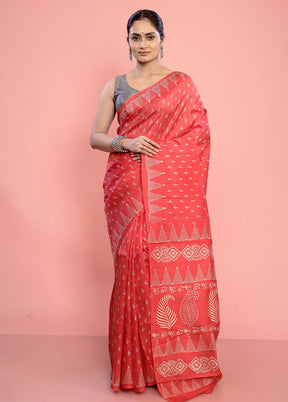 Pink Printed Pure Silk Saree With Blouse Piece - Indian Silk House Agencies