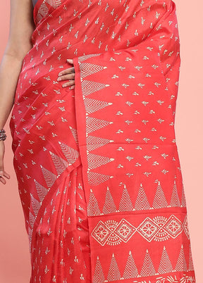 Pink Printed Pure Silk Saree With Blouse Piece - Indian Silk House Agencies