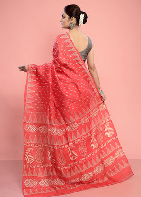 Pink Printed Pure Silk Saree With Blouse Piece - Indian Silk House Agencies