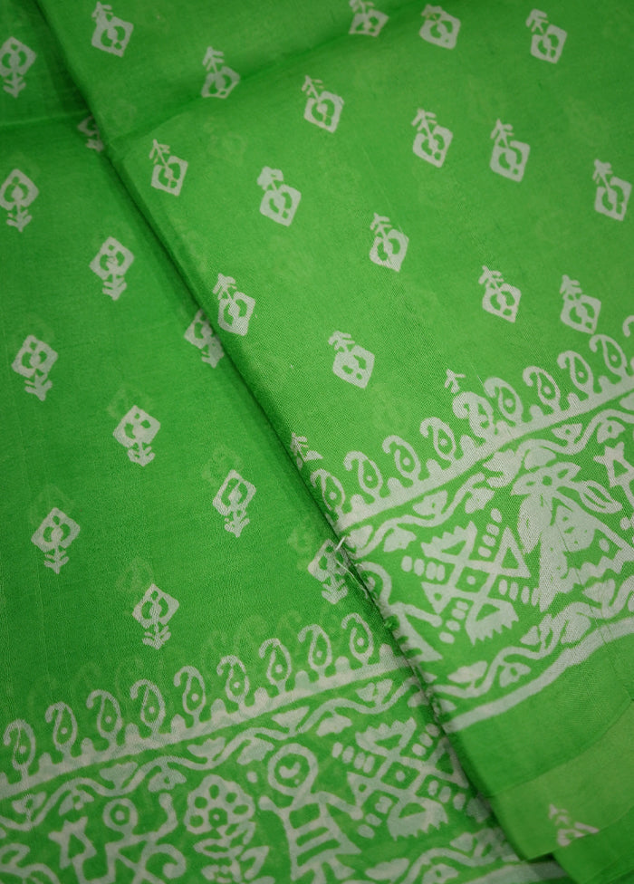 Green Printed Pure Silk Saree With Blouse Piece - Indian Silk House Agencies