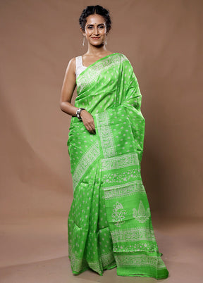 Green Printed Pure Silk Saree With Blouse Piece - Indian Silk House Agencies