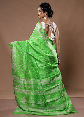 Green Printed Pure Silk Saree With Blouse Piece - Indian Silk House Agencies