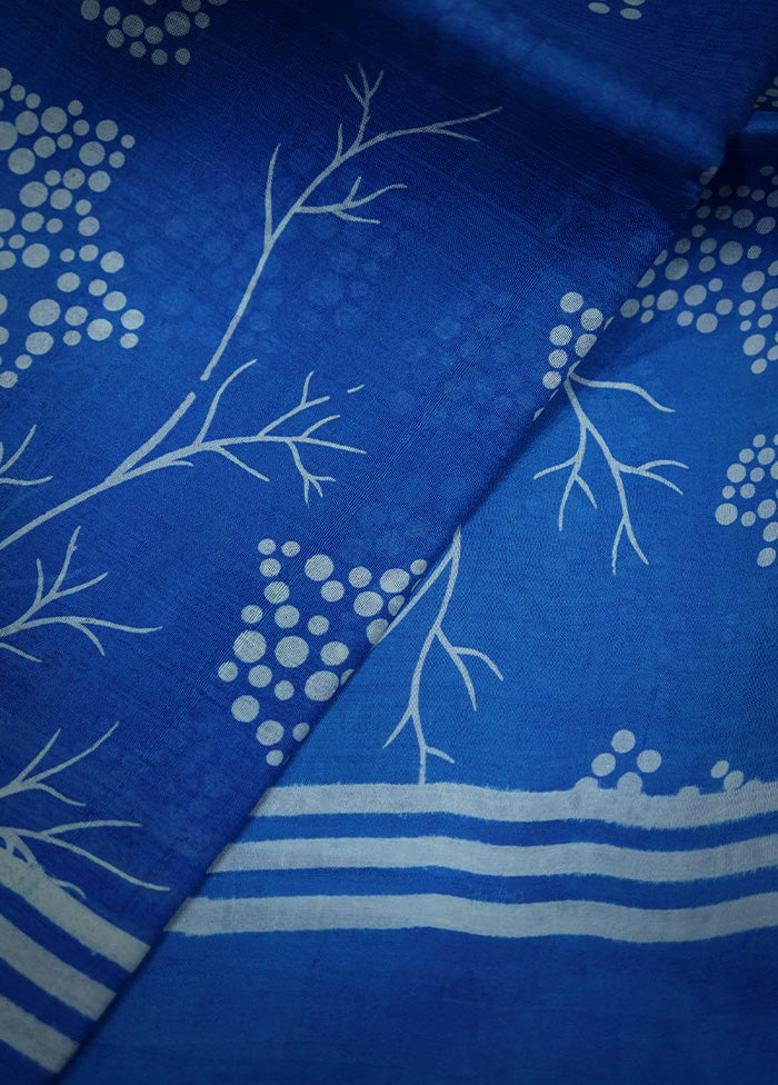 Blue Printed Pure Silk Saree With Blouse Piece - Indian Silk House Agencies