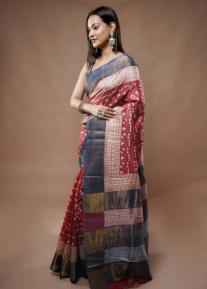 Pink Tussar Silk Saree With Blouse Piece - Indian Silk House Agencies