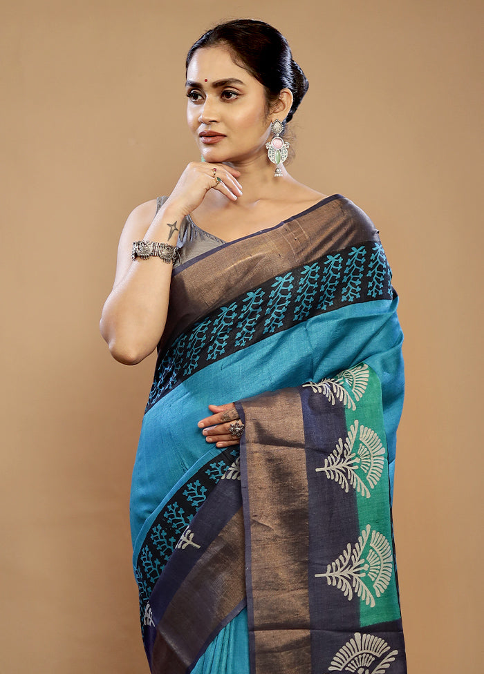 Blue Tussar Silk Saree With Blouse Piece - Indian Silk House Agencies