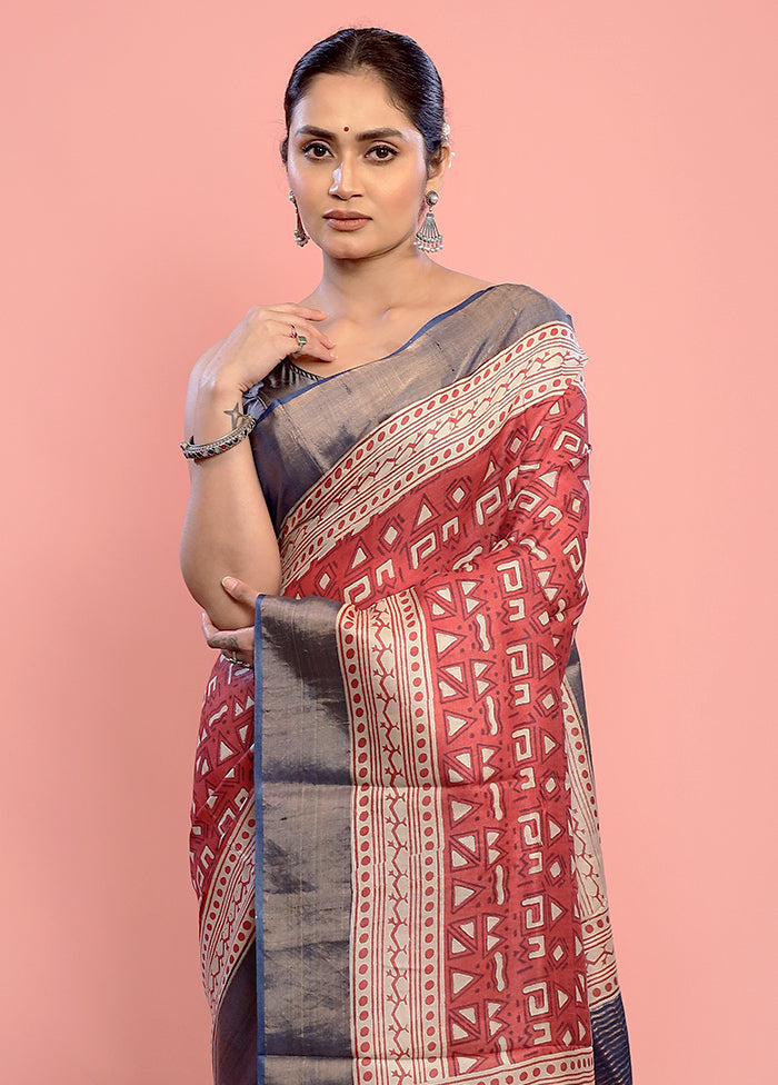 Pink Tussar Silk Saree With Blouse Piece - Indian Silk House Agencies