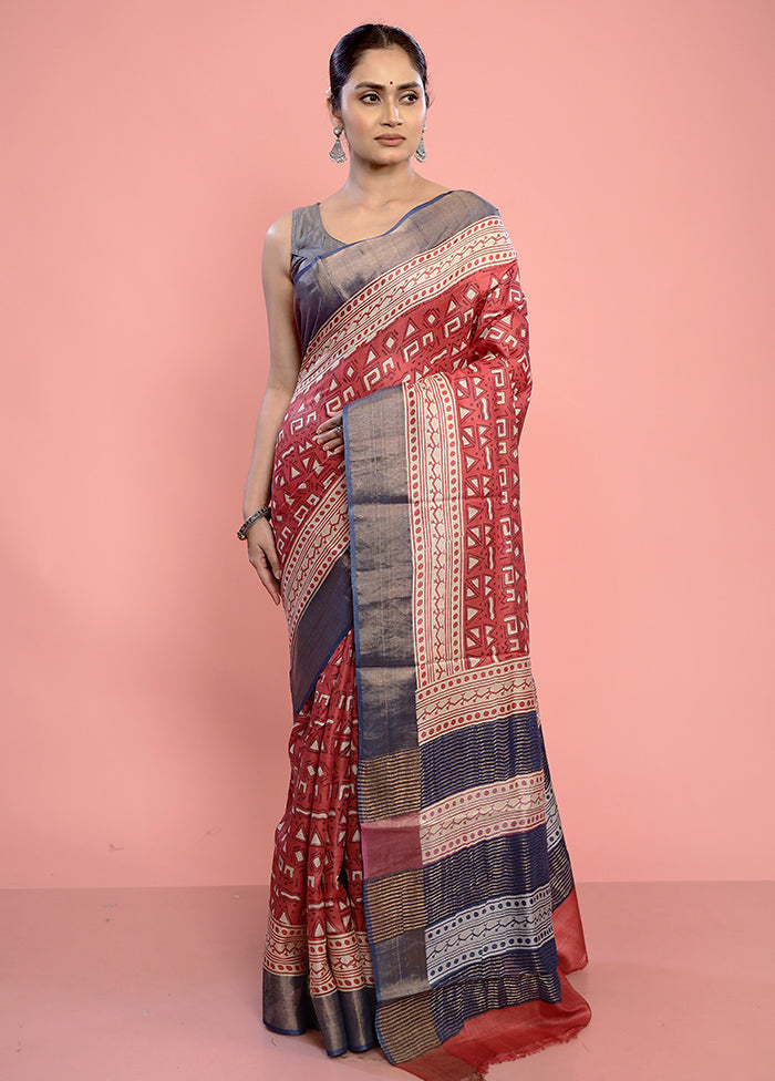 Pink Tussar Silk Saree With Blouse Piece - Indian Silk House Agencies