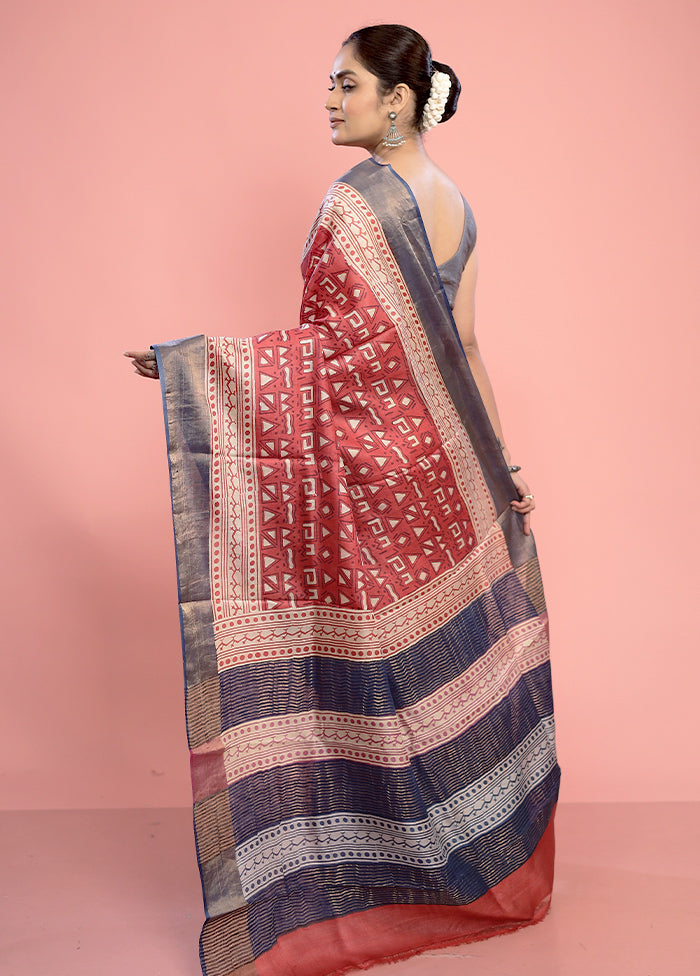 Pink Tussar Silk Saree With Blouse Piece - Indian Silk House Agencies